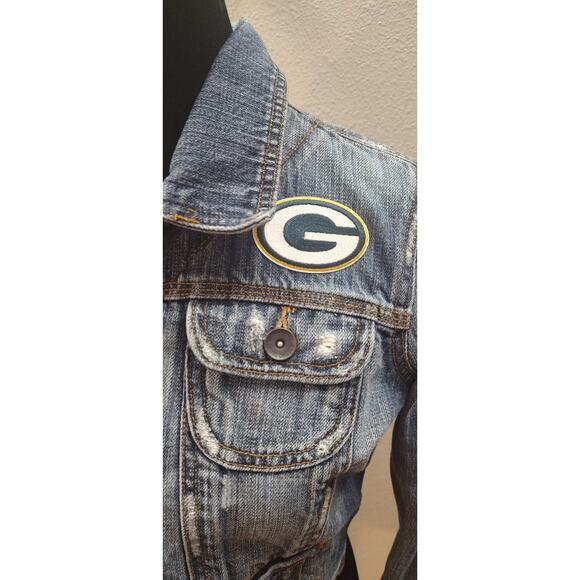 Green Bay Packers Juniors Large Cropped Denim Jacket Football Jean Jacket B18 - Picture 3 of 9